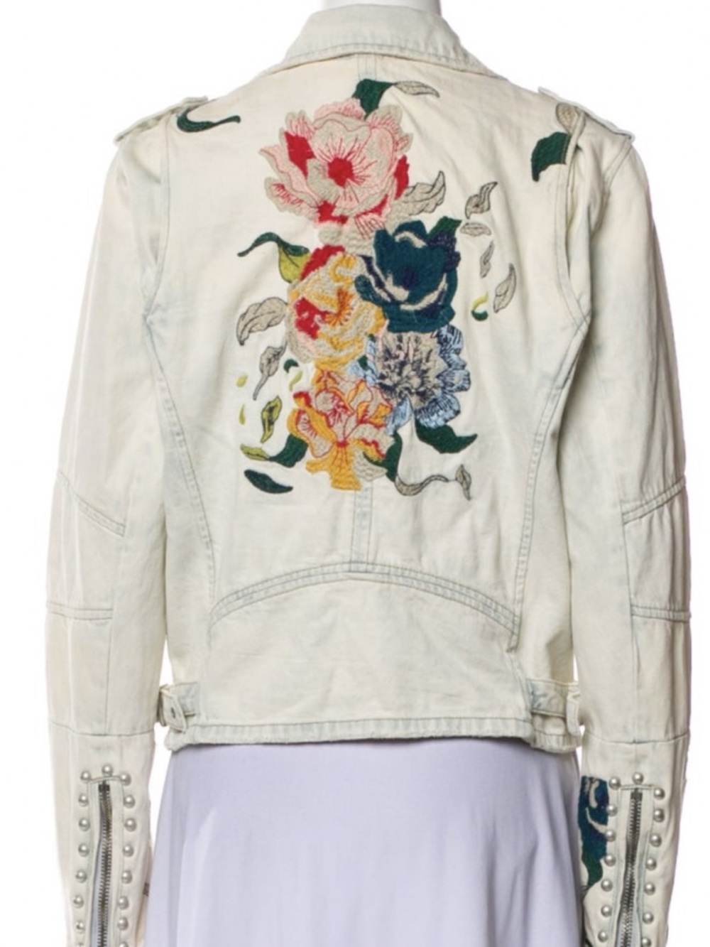 BLANKNYC Floral Embroidered & Embellished Denim Moto Jacket